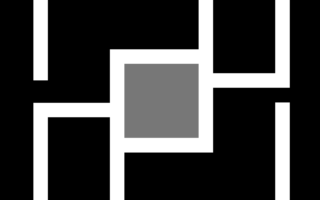 site logi - a white maze-like square block against a black background, with a grey square middle