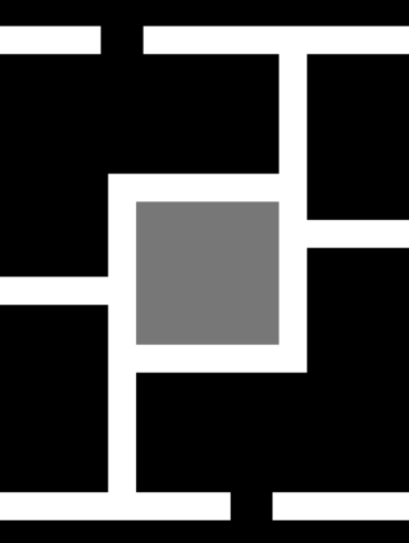 site logi - a white maze-like square block against a black background, with a grey square middle